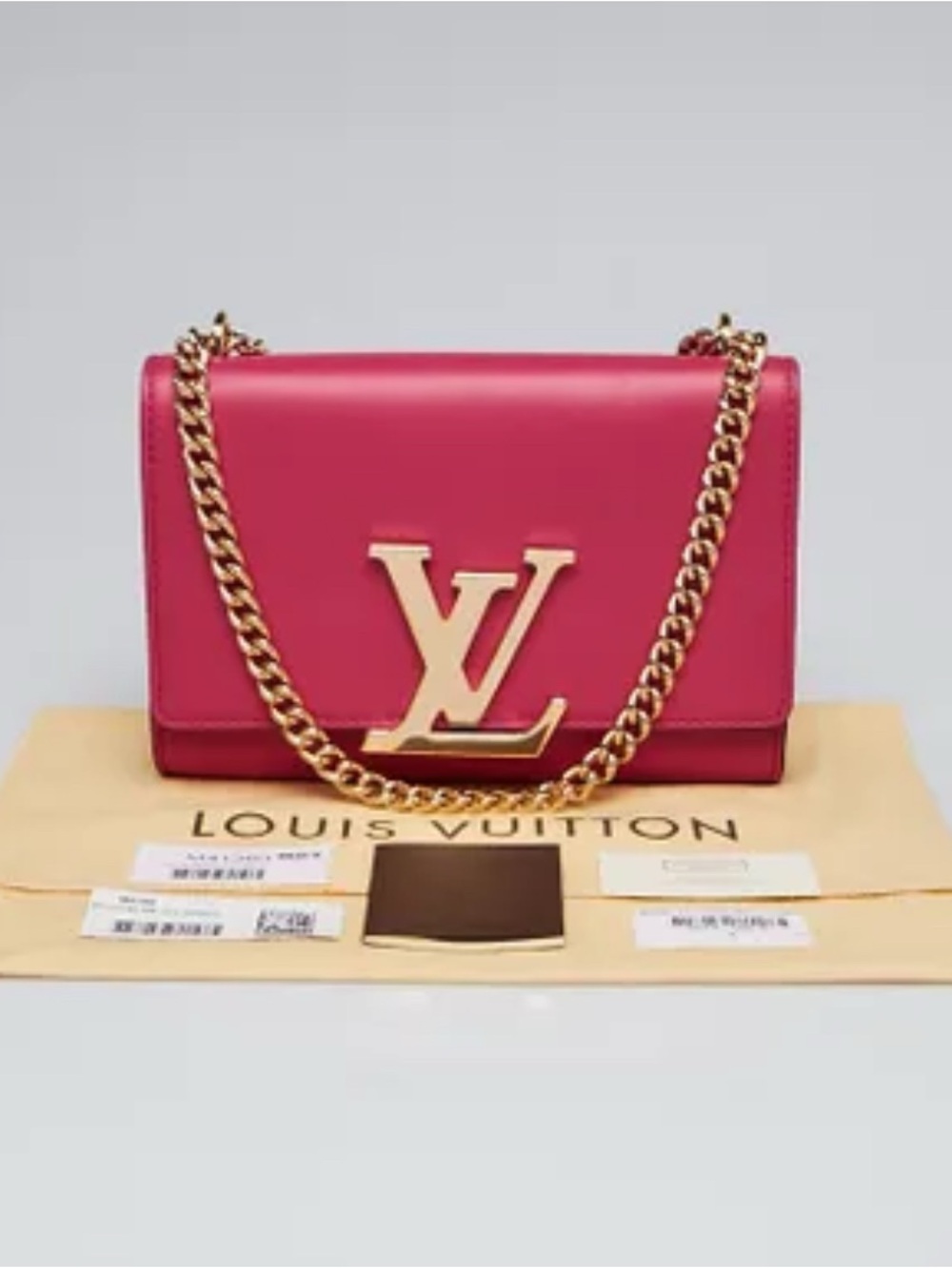 Louis Vuitton Hot Pink Leather Crossbody Louise MM with Gold Chain